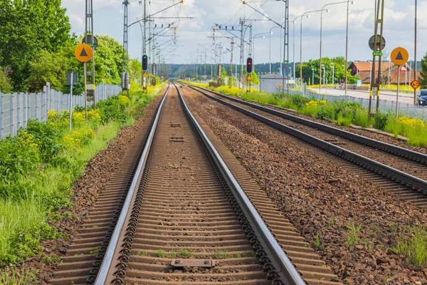 Industrial View Railroad Track City Summer Day Transportation Concept Background — 스톡 사진