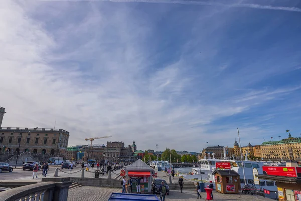 Beautiful View Royal Palace Square Port Embankment Moored Ships Sweden — Photo