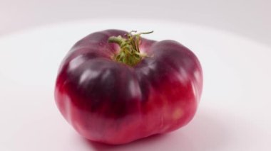 Macro view of ripe black variety of tomato isolated.