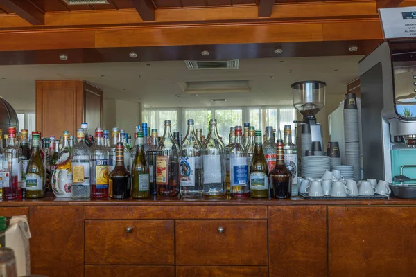 Close Interior View Bar Different Sorts Alcohol Coffee Machine Rhodes — Stockfoto