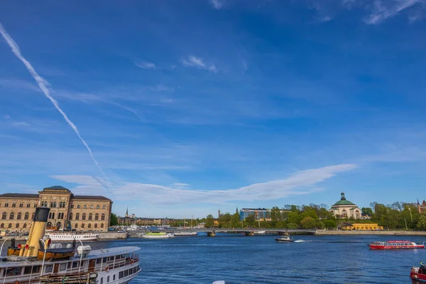 Beautiful view from area of Royal Palace to port embankment of. Sweden. Stockholm. 07.18.2022.