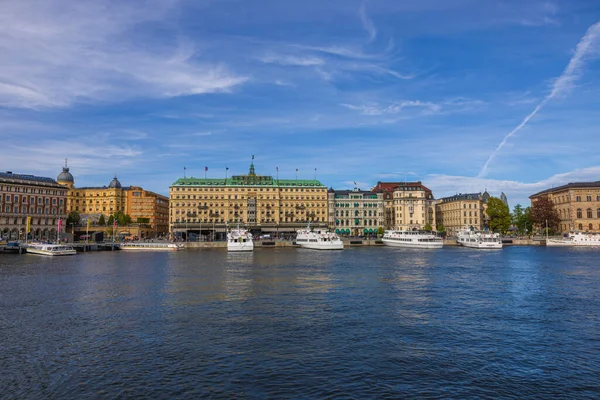 Beautiful View Grand Hotel Center Stockholm Baltic Coast Ships Moored — Photo