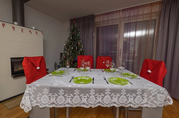 Beautiful View Interior Room Christmas Decorations Served Table Sweden — Stockfoto