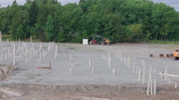 Industry View Construction Industrial Area Concrete Piles Driven Ground Sweden — Stockvideo