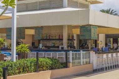 Boş bar otelinin güzel manzarası. Oranjestad. Aruba. 09.08.2022.