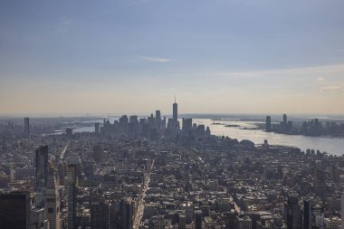 Manhattan ve East River 'ın güzel hava manzarası. New York, ABD. 