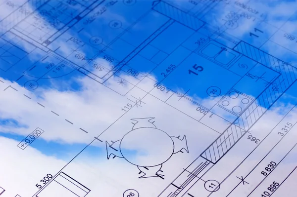 The floor plan of a house blueprint in the sky. — Stock Photo, Image