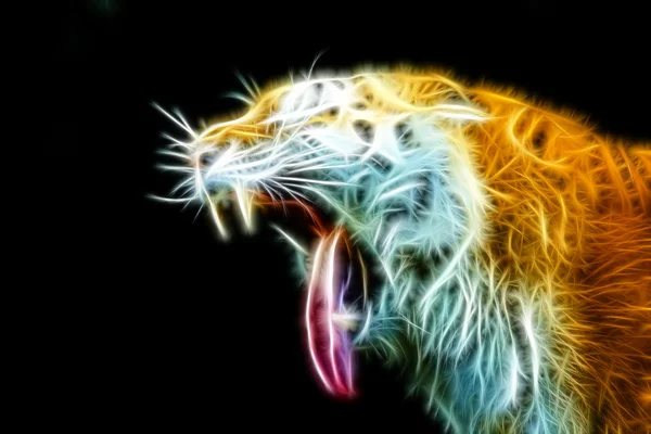 Cabeça de um tigre com a boca aberta . — Fotografia de Stock