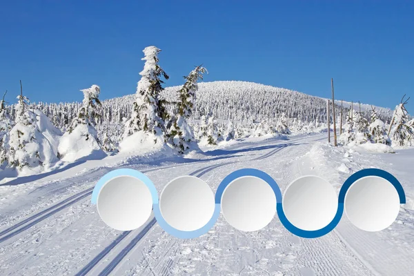 あなたの使用のための準備ができて空白の円のインフォグラフィックと冬の山の風景 — ストック写真