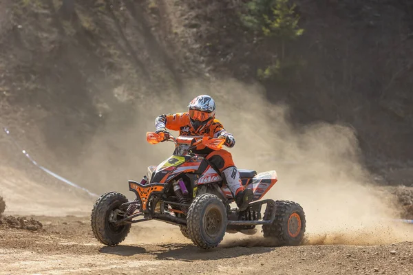 Mohelnice Czech Republic April 2022 Rider Quad Bike Passing Dust — Stock Photo, Image