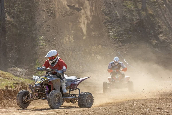 Mohelnice Czech Republic April 2022 Two Riders Quad Bike Dust — Stock Photo, Image