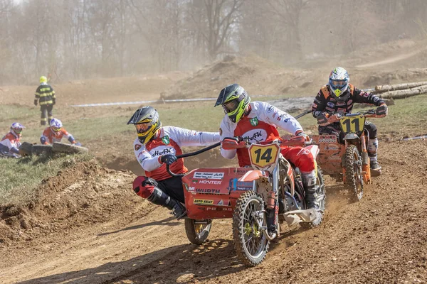 Mohelnice República Checa Abril 2022 Grupo Corredores Montan Sidecar Sidecarcross — Foto de Stock