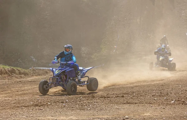 Mohelnice Czech Republic April 2022 Three Riders Quad Bike Dust — Fotografia de Stock