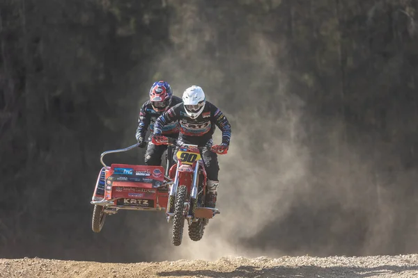 Mohelnice Czech Republic April 2022 Riders Jumping Motorbike Dark Background — Stockfoto