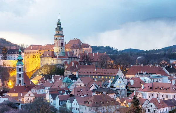 Beautiful View Cesky Krumlov Castle Its Tower Czech Republic Sunset — Stock Photo, Image