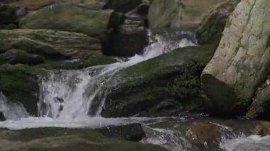 Akıntı kayaların arasından akıyor.