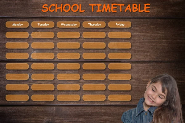 School Planner Concept Countryside Farm Theme Little Tanned Girl Smiling — Zdjęcie stockowe