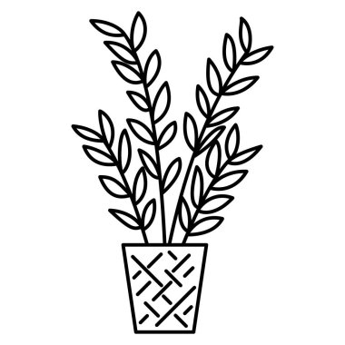 Odaya ve ofise mikroiklim için saksı çiçeği koydum. Vektör simgesi, özet, izole edilmiş, 48x48 piksel.