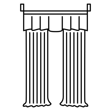 İç dekorasyon - pencereler için perdeler, kapılar. Kürsü için kumaş örtüsü, sahne. Vektör simgesi, özet, izole edilmiş, 48x48 piksel.