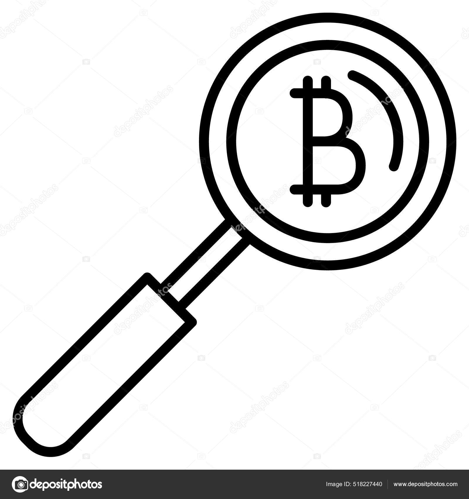 Ищите Биткоин Оплата Криптовалюте Использование Блокчейна Биткойн Лупа  Икона Вектор Стоковый вектор ©Isuhi 518227440