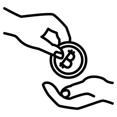Bitcoin ile ödeme. Şifreli para ödemesinin sembolü. Simge, vektör, dış hat, izole edilmiş, 48 piksel.