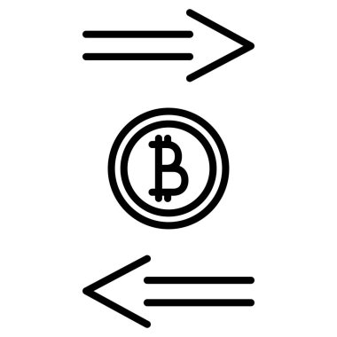 Kripto para iadesi. Bitcoin sembolü ve ileri ve geri okları. Simge, vektör, dış hat, izole edilmiş, 48 piksel.