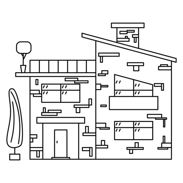 Ein Zweigeschossiges Wohnhaus Mit Offenem Großen Balkon Und Geneigtem Dach — Stockvektor