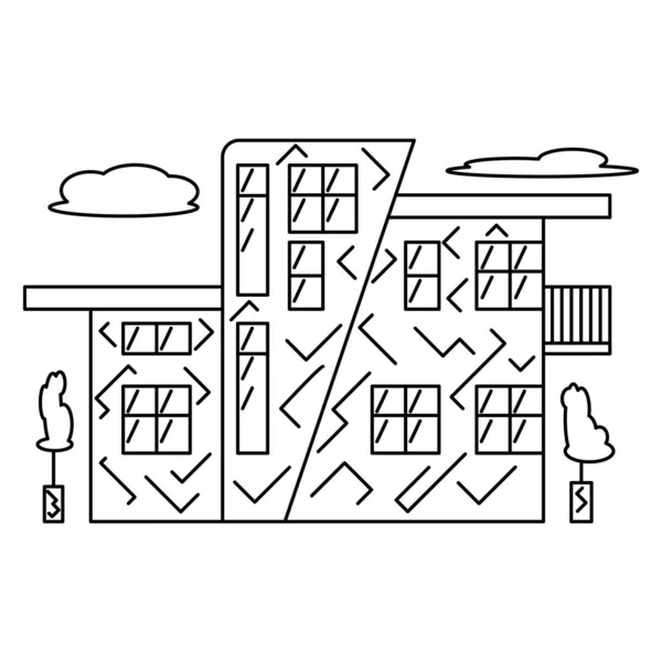 Bir Konut Kulübesinin Eşsiz Tasarımı Geniş Açık Balkonlu Iki Katlı — Stok Vektör