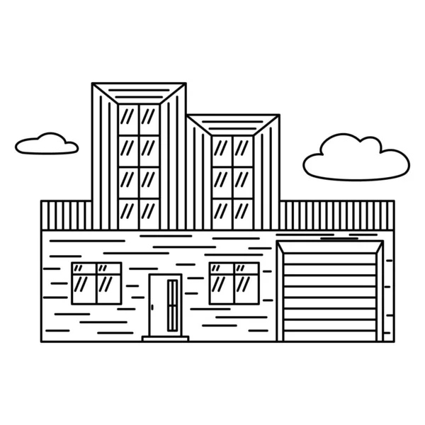 ガレージ付きの木造住宅のオリジナルデザイン オフライン 隔離されたベクトル複合アイコン — ストックベクタ