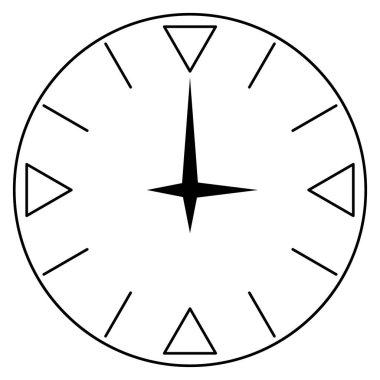 Üçgen ve çizgileri olan saatler için yuvarlak arama. Siyah elli bir saat. Vektör simgesi, özet, izole edilmiş.