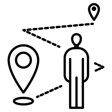 Yolculuk güzergahı. Yolun başı ve sonu için. Haritada bir durak yeri var. Vektör simgesi, özet, izole edilmiş.