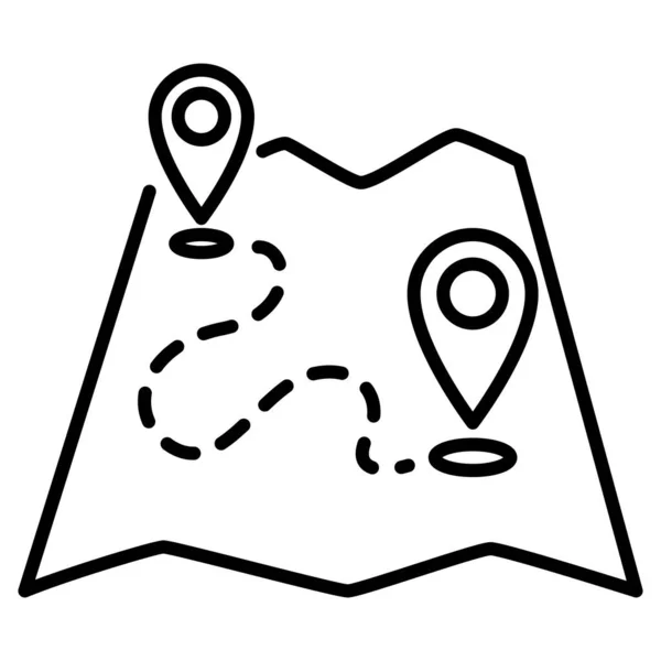 Eine Karte Und Eine Gezeichnete Route Mit Haltepunkten Vektor Symbol — Stockvektor
