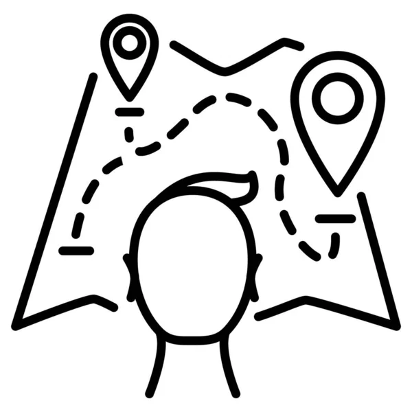 Людина Дивиться Карту Позначками Карта Викладеним Маршрутом Векторна Піктограма Контур — стоковий вектор
