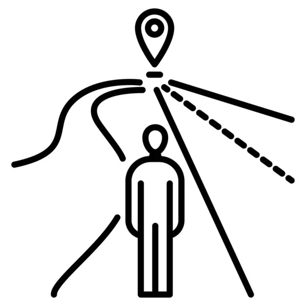 一个人选择了一条旅行路线 乡村道路或公路 停在路上的一个标语牌 矢量图标 — 图库矢量图片