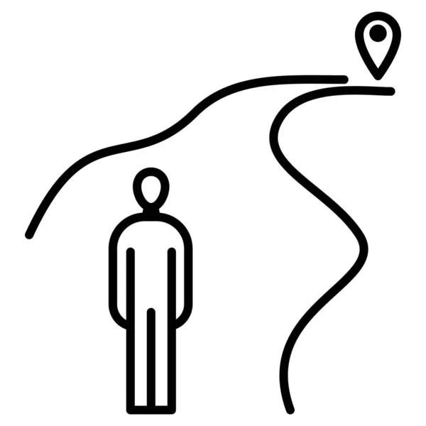 一个男人站在一条乡间路上 在路线的尽头有弯 弯和标志的一条路 矢量图标 — 图库矢量图片