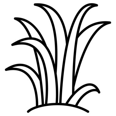 Bataklıkta uzun otlar. Uzun ince yapraklı bir çalı. Peyzaj tasarımı için bir bitki. Vektör simgesi, özet, izole edilmiş.