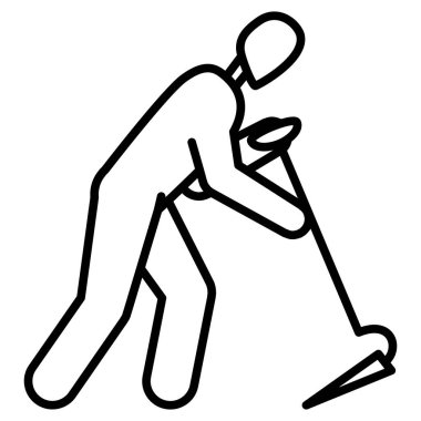 Çiftçinin sıkı çalışması. Çapalı bir adam toprağı işliyor. Tarım, bahçe işleri. Vektör simgesi, özet, izole edilmiş.