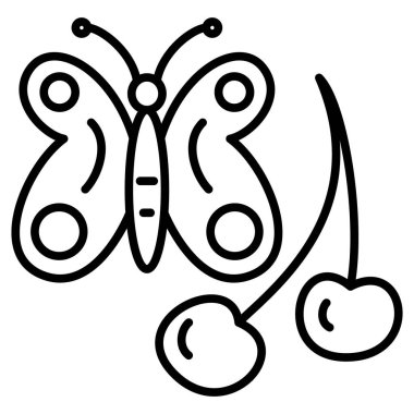 Kelebek bir bahçe haşeresi ve iki kiraz çileğidir. Bahçe işleri için zararlı böcekler. Vektör simgesi, özet, izole edilmiş.