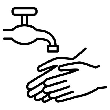 Ellerini yıkamak için musluğun altına koy. Hijyen, dezenfeksiyon, el temizliği. Banyo sembolü, yıkanacak bir yer. Vektör simgesi, özet, izole edilmiş.