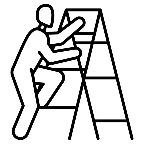 Homme Monte Les Escaliers Icône Vectorielle Contour Isolé — Image vectorielle