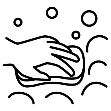 Ev işi, sünger ve köpükle yüzeyi temizlemek. Sabun köpüğü içinde süngerli bir el. Dezenfeksiyon, hijyen. Temizlik servisi. Vektör simgesi, özet, izole edilmiş.