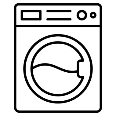 Otomatik çamaşır. Çamaşır makinesinde yıkama. Çamaşır servisi. Vektör simgesi, özet, izole edilmiş.