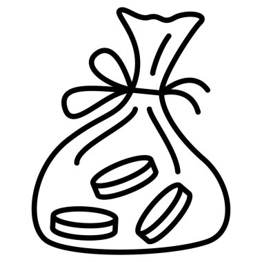 Çarpma, mevduat artışı, nakit depolama. Para çantada keklik. Vektör simgesi, özet, izole edilmiş.