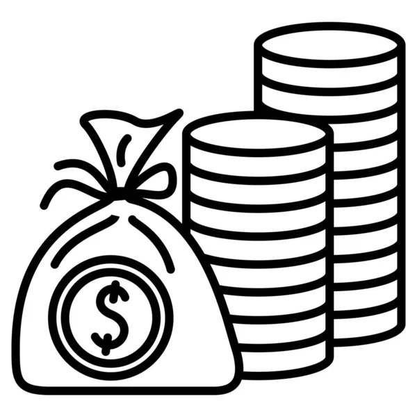 Bag Money Stacks Coins Carrying Bag Vector Icon Outline Isolated — Stock Vector