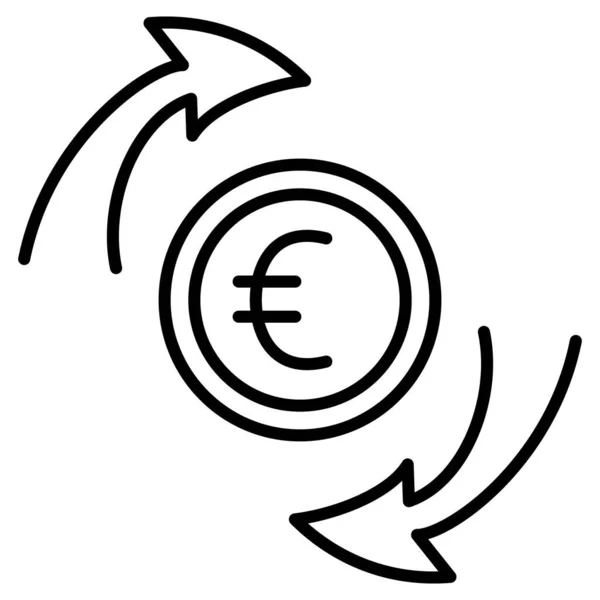 ユーロの売上高 ユーロ記号と円の矢印を持つコイン ベクトルアイコン アウトライン — ストックベクタ