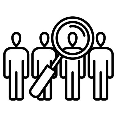 Acemilerin işe alınması, doğru kişinin aranması, aday seçimi, izleyici araştırması, bir kişi ve ilgi alanları. Vektör simgesi, özet, izole edilmiş.