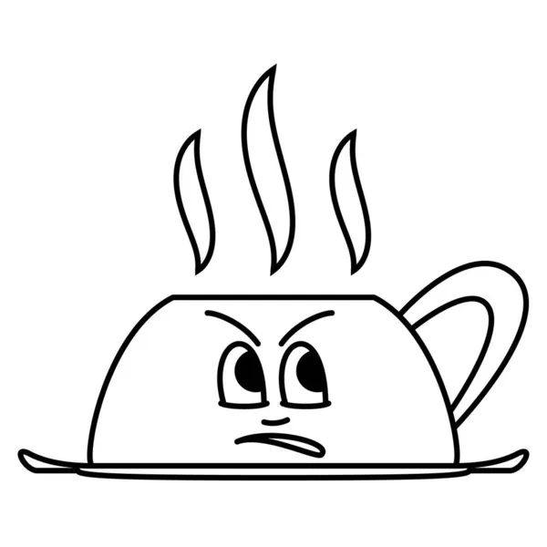 ホットコーヒー用のスタイリッシュなカップ コーヒーショップ メニュー バーのために 感情を持つ顔 蒸しマグカップ チョコレート ミルク ベクトルアイコン アウトライン — ストックベクタ