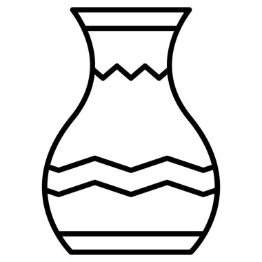 Çiçekler için klasik bir vazo, ikebana. İç dekorasyon. Çömlek. Vektör simgesi, özet, izole edilmiş.