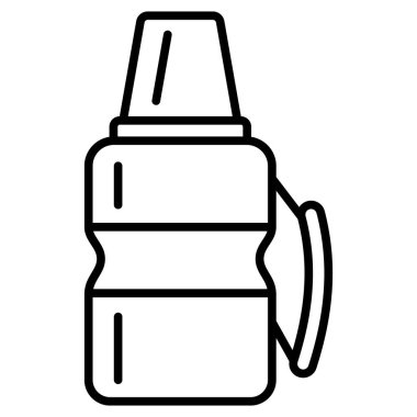 Kamp yapmak, yürüyüş yapmak, dışarı çıkmak için termos. Sıcak ve soğuk için taşınabilir termos. Vektör simgesi, özet, izole edilmiş