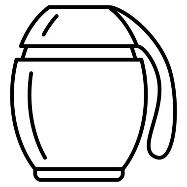 Sıcak yemek ve içecek depolamak ve taşımak için orijinal saplı yuvarlak termos. Dışarıda yemek için geniş boyunlu bir termos. Vektör simgesi, özet, izole edilmiş